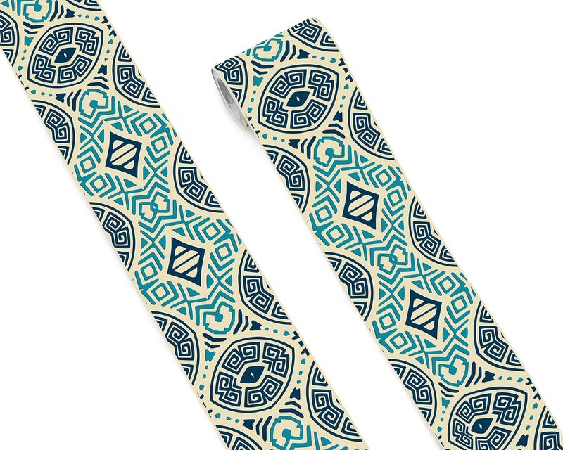 FLFK Mirror Frame Border - Geometric Peel and Stick Wall Borders Wallpaper Decal Trim Tape Teal and Navy Blue 4" x 240" - Image 1